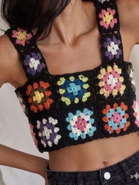 Colorful Boho Square Crochet Crop Top